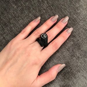 Black leather ring adjustable size
